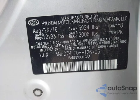 2017 Hyundai Elantra Se из США, поврежденный, VIN 5NPD74LF0HH126703